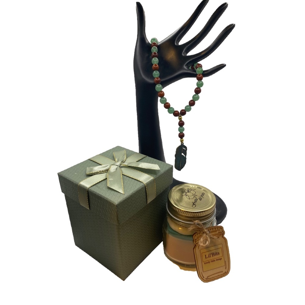 Gift Set -‘Luck of the Irish’- Adventurine anxiety beads and scented candle